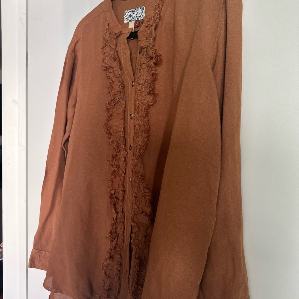 Ruffle Mandarine Collor Linen Top